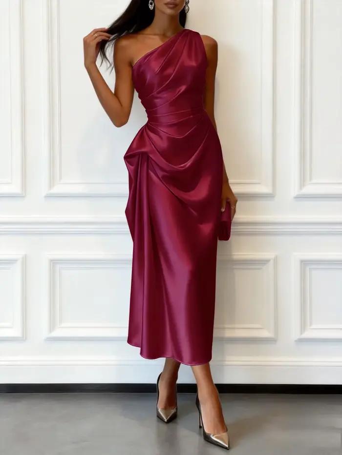 Robe de cocktail élégante en satin uni pour femme
