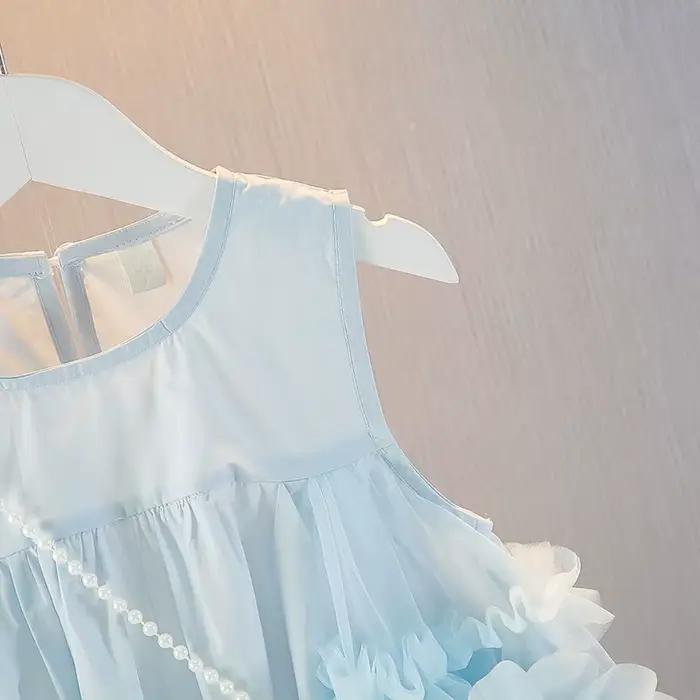 Robe d'été bleue pour filles, nouveau style, robe de princesse à la mode pour petites filles, robe d'été pour enfants, robe gilet pour bébés