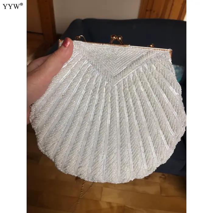 Sac à main de luxe élégant pour femmes, Pochette de Mariage à perles, Pochette de soirée à coque blanche
