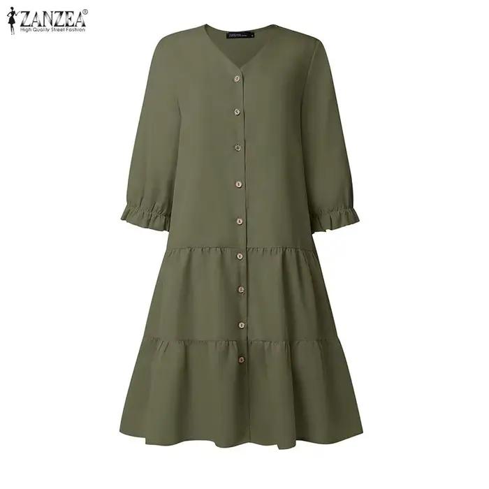 ZANZEA Robes décontractées minimalistes à volants pour femmes