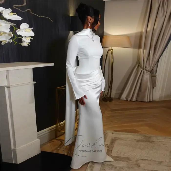QICHE modeste pli musulman sirène robes De mariée femmes manches longues avec Cape col haut Robe