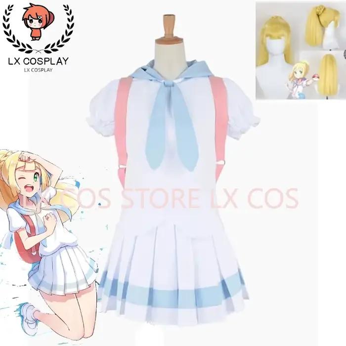 Costume de Cosplay Anime soleil et lune Lillie, robe Lolita avec sac pour Halloween
