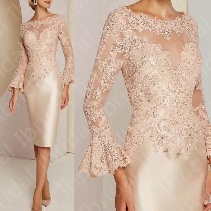 Robe de mère de la mariée en polyester avec manches longues et décoration en dentelle pour les fêtes de mariage occasions spéciales