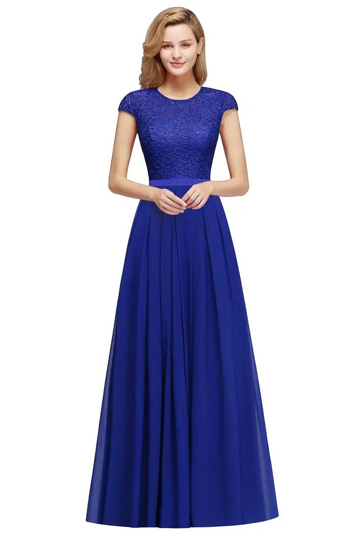 Robe de Soirée en Mousseline de Soie et Dentelle pour Femme