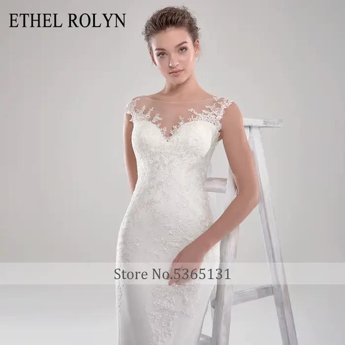 ETHEL ROLYN robe De mariée sirène Illusion romantique dos nu dentelle Appliques Scoop sans manches robes