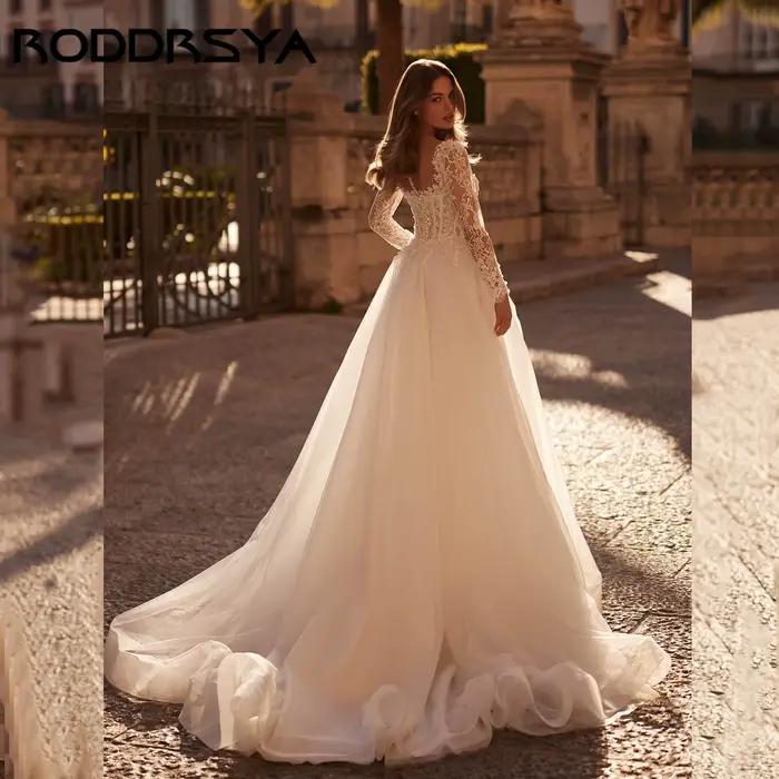 RODDRSYA classique élégance robe de mariée a-ligne manches longues dentelle robes