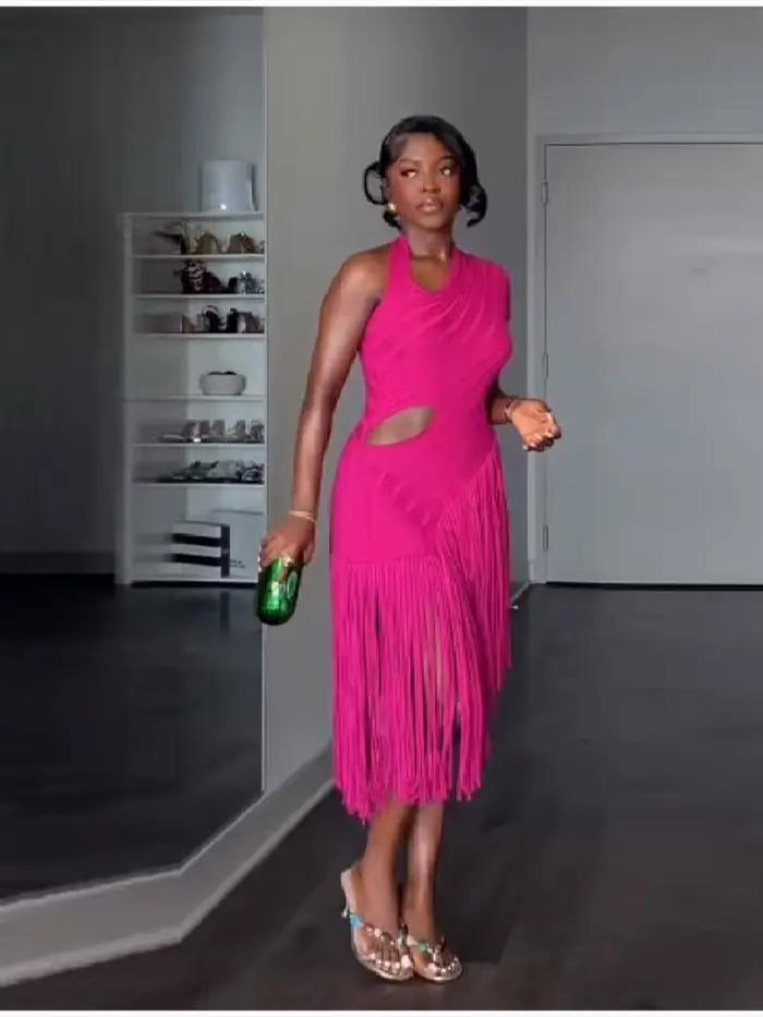 Robe Chic Vintage Tendance et Élégante à Volants et Franges pour Femme
