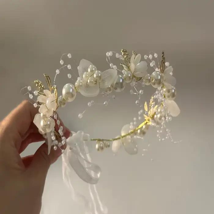 Accessoire de mariage mariée couronne cheveux cristal bijoux diadème avec perles fleurs