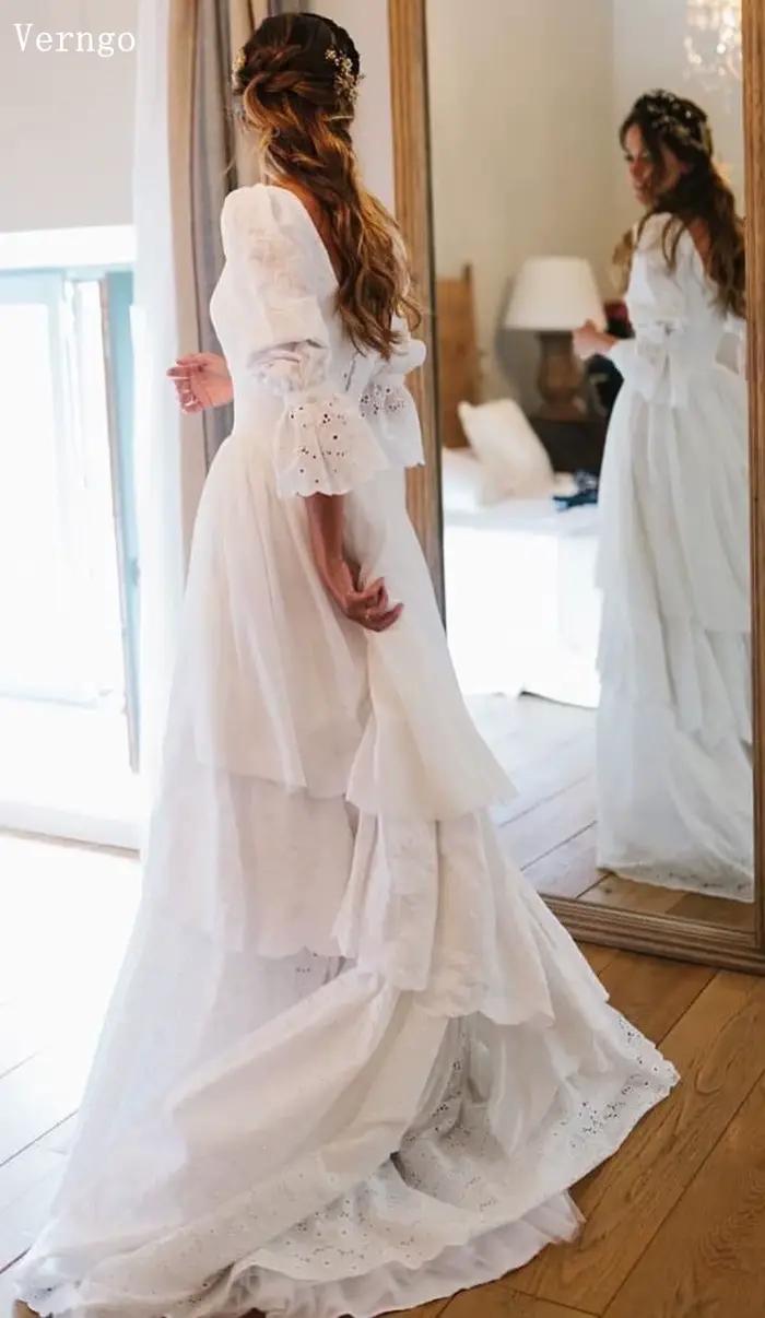 Verngo-Robe de Mariée Rustique en Dentelle