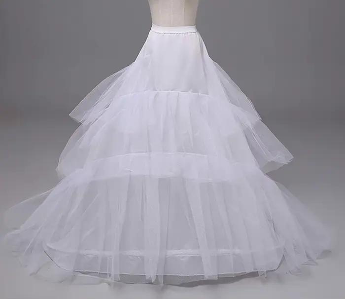 Jupon Long Train blanc noir pour queue robes de soirée de mariage Crinoline 3 cerceaux sous-jupe saiote de noiva