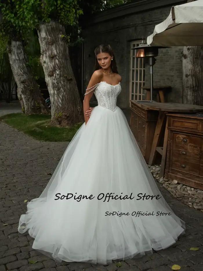 Robes de mariée SoDigne en dentelle/tulle coupe trapèze