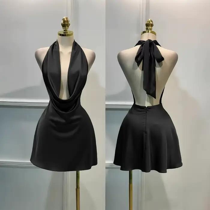 Robe en satin pour femme – Fermeture éclair au dos