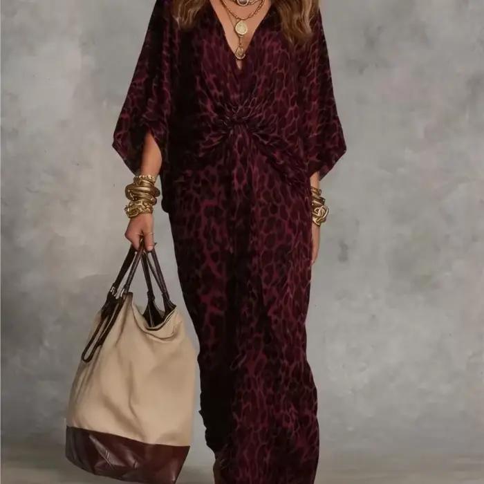 Nouvelle Robe 2026 Imprimé Léopard Ample Col en V Élégante Simple Polyvalente Tempérament Unique Confortable Tendance Vestidos
