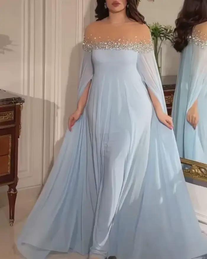 Abaya-Robe de Soirée en Mousseline de Soie pour Femme