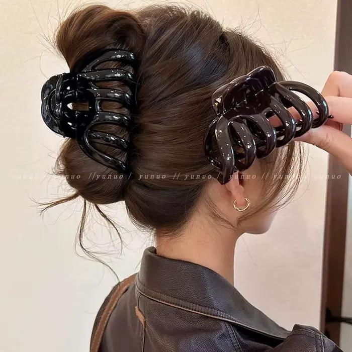 Grande pince à cheveux pour chignon volumineux et rétro, avec pinces à cheveux en forme de citrouille et de requin, accessoire de coiffure de grande valeur.