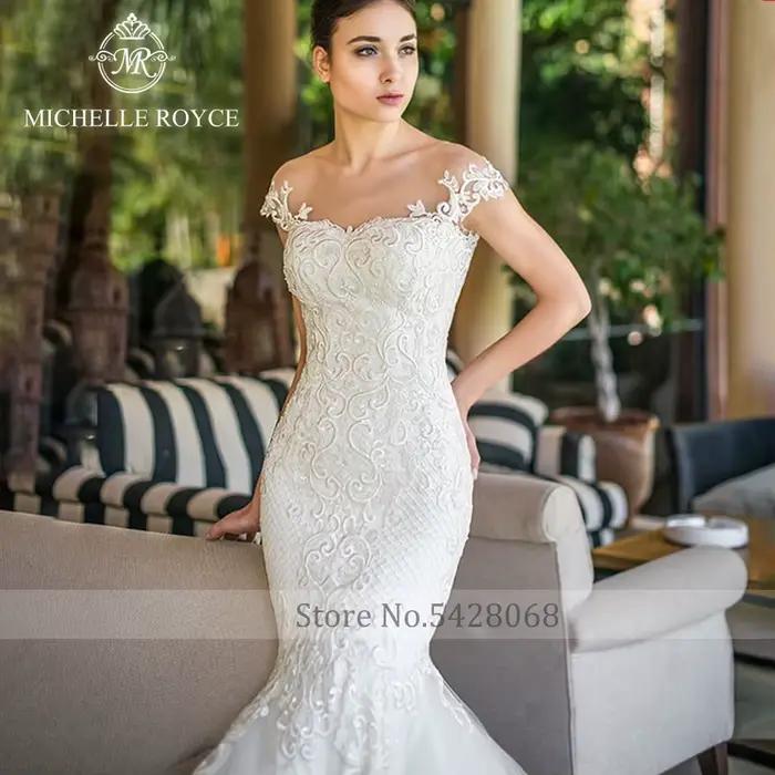 Michelle Royce sirène robes De mariée pour femmes hors De l'épaule Appliques chérie chapelle Train robe