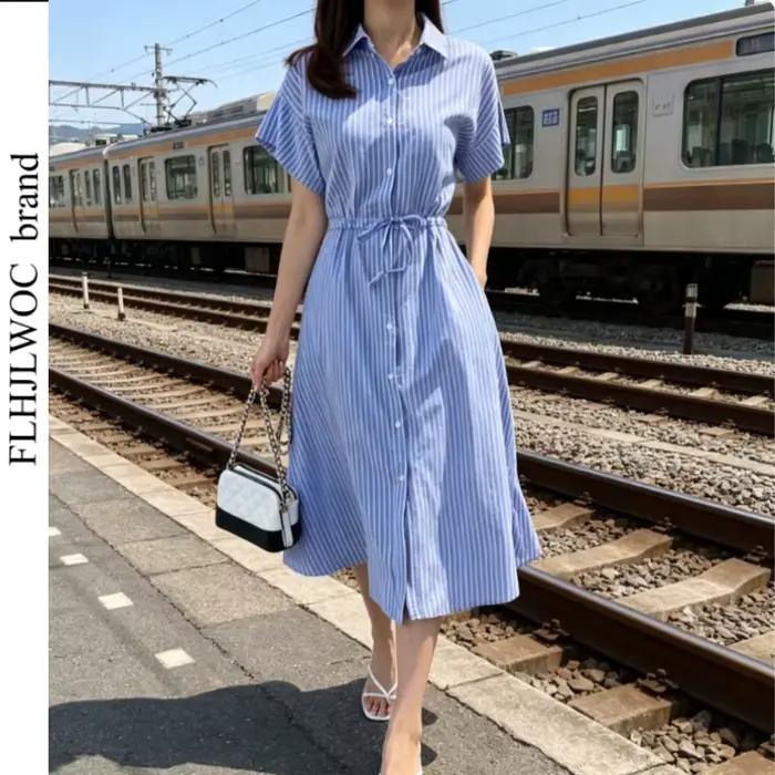 Robe Longue Rétro à Manches Courtes pour Femme