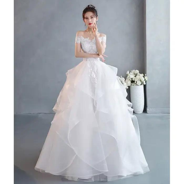 Robe de mariée élégante asymétrique épaule dénudée