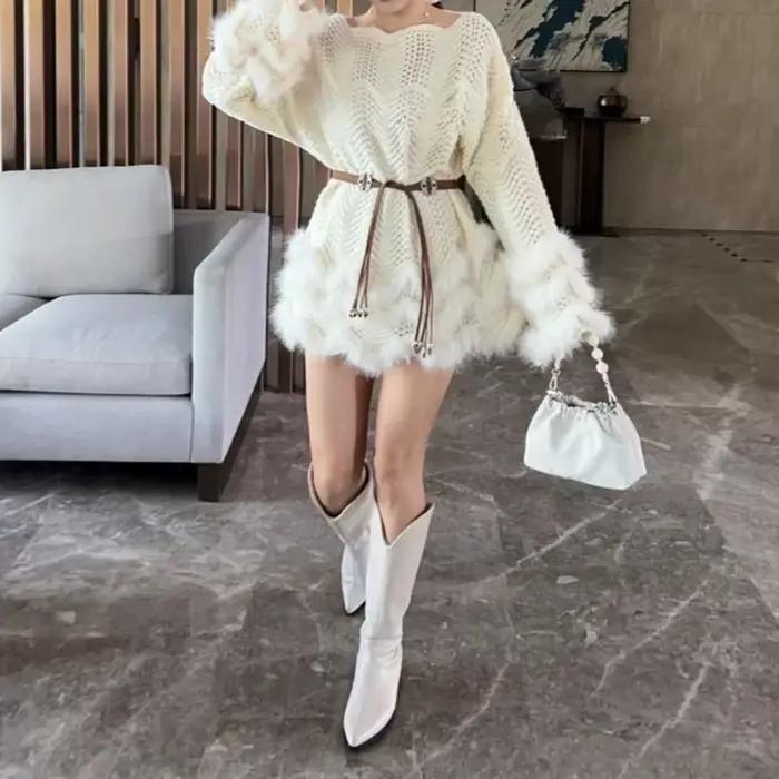 Collection ceinture et taille robe tricotée pour femmes 2025 nouveau Style épissé