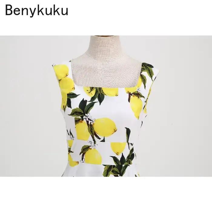 Robe d'été vintage style Hepburn à imprimé citron