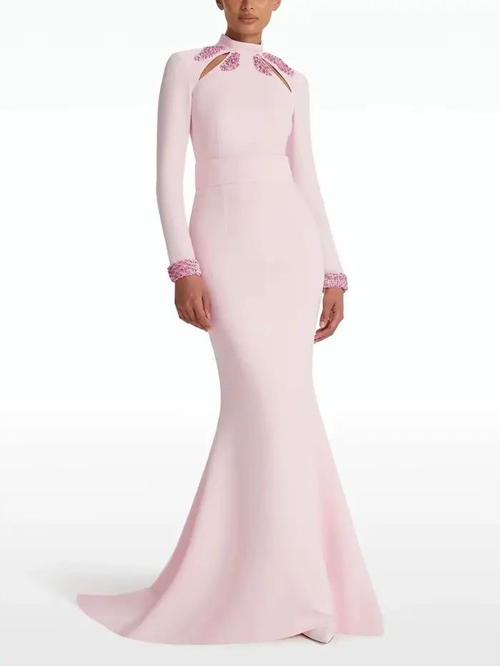 HIGH STREET nouvelle mode 2025 concepteur fête robe femmes col debout perles diamants paillettes évider longue