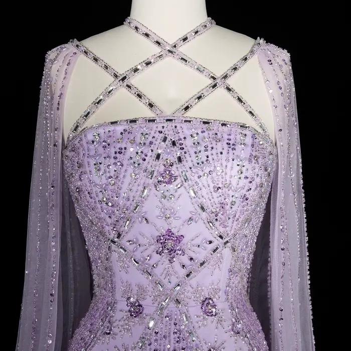Sharon Said Dubai Champagne sirène robes de soirée avec manches Cape Aqua croisé lilas robe