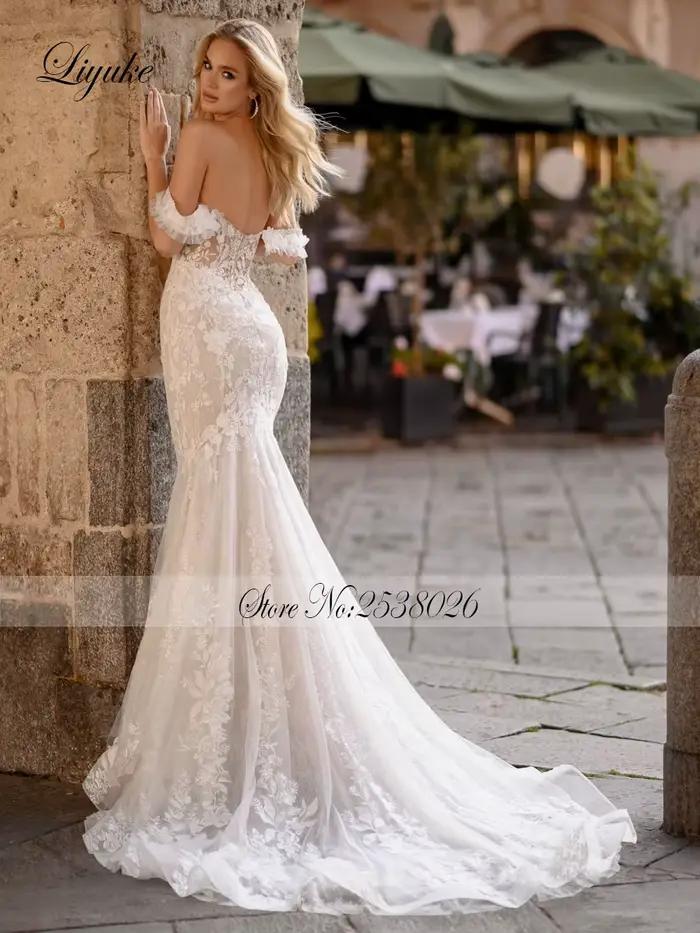 Liyuke Chic dentelle chérie sirène robe De mariée beauté Appliques