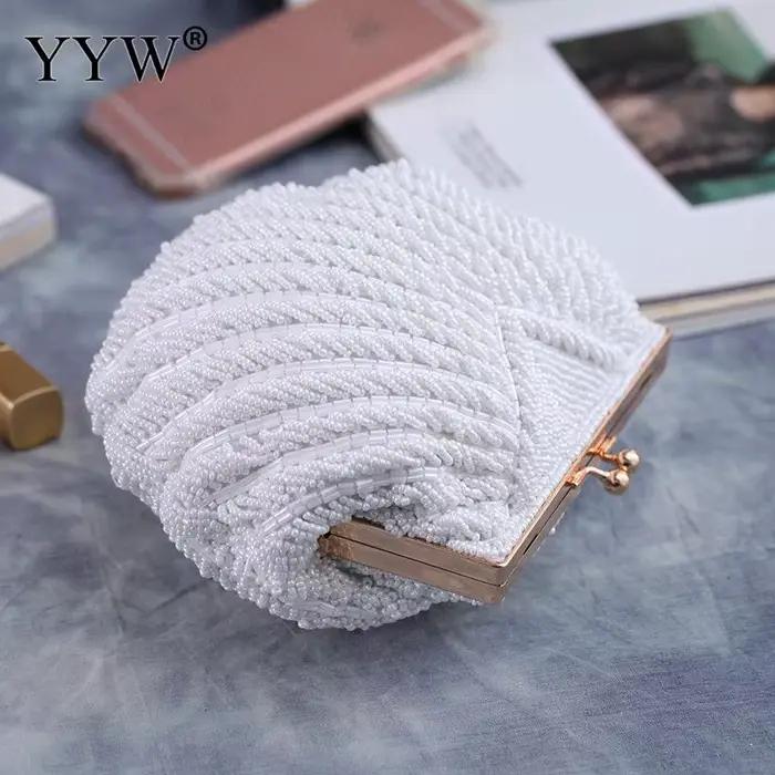 Sac à main de luxe élégant pour femmes, Pochette de Mariage à perles, Pochette de soirée à coque blanche