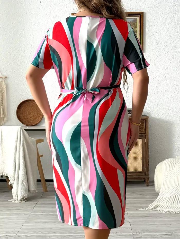 Robe ceinturée à imprimé géométrique pour femmes
