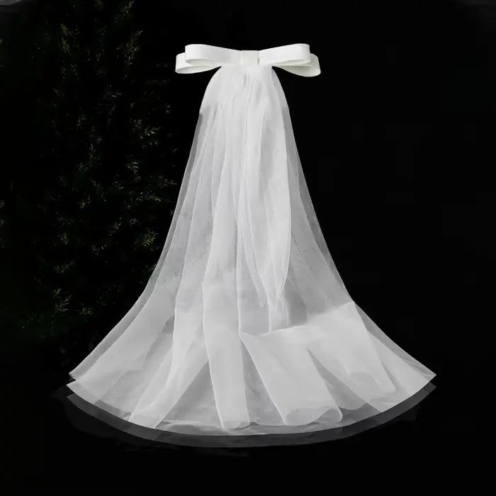 Voile de mariée romantique multicouche en gaze et dentelle