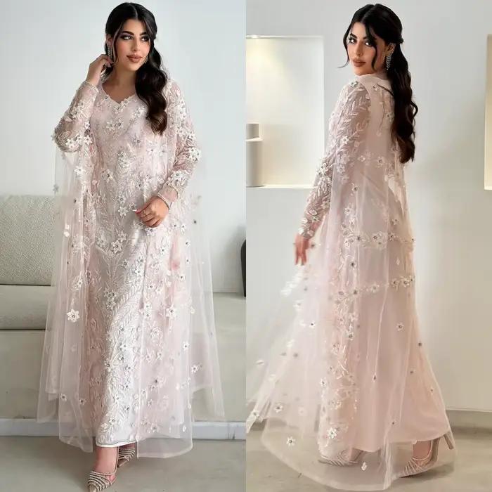 Robe de Fiançailles Mesprit Jersey Personnalisée Col en V Appliques Florales pour Femmes Occasions Spéciales