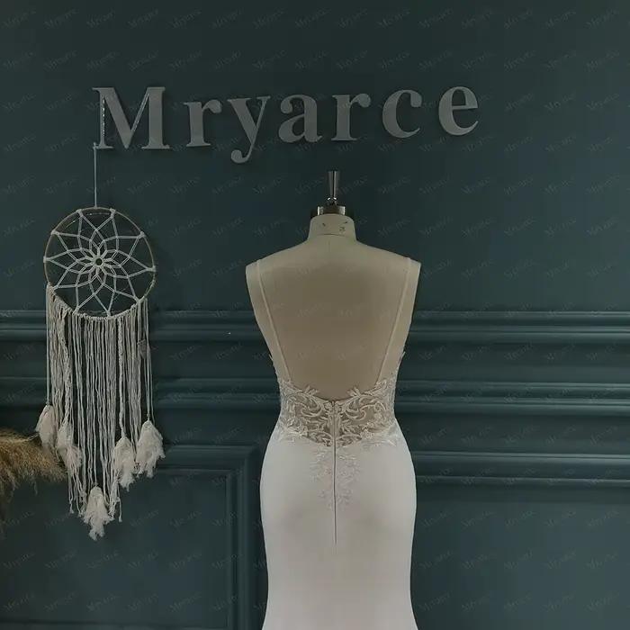 Mryarce luxe dentelle crêpe robe de mariée Sexy bretelles Spaghetti longue Train robes