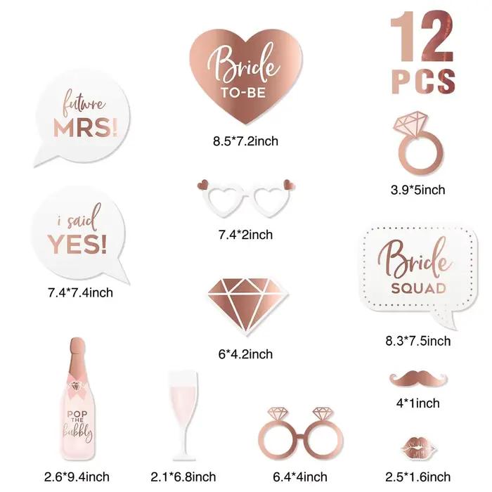 12 accessoires amusants pour photomaton 'Future Mariée', pour douche nuptiale, mariage, enterrement de vie de jeune fille, soirée des demoiselles d'honneur, accessoires photo selfie, décoration 'Équip