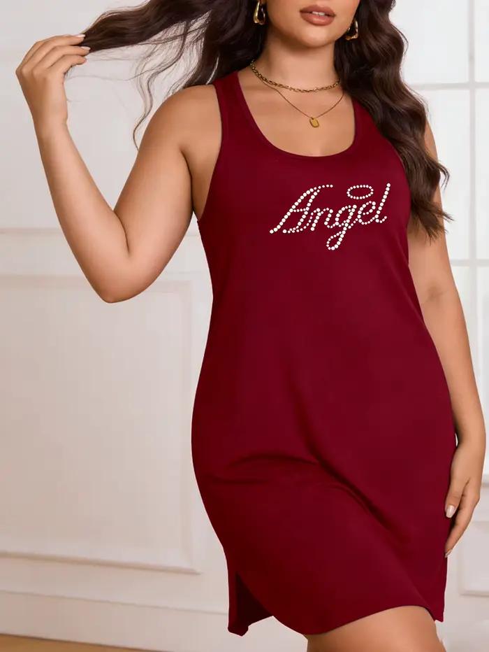 Robe décontractée pour femme - Robe sans manches à imprimé lettres