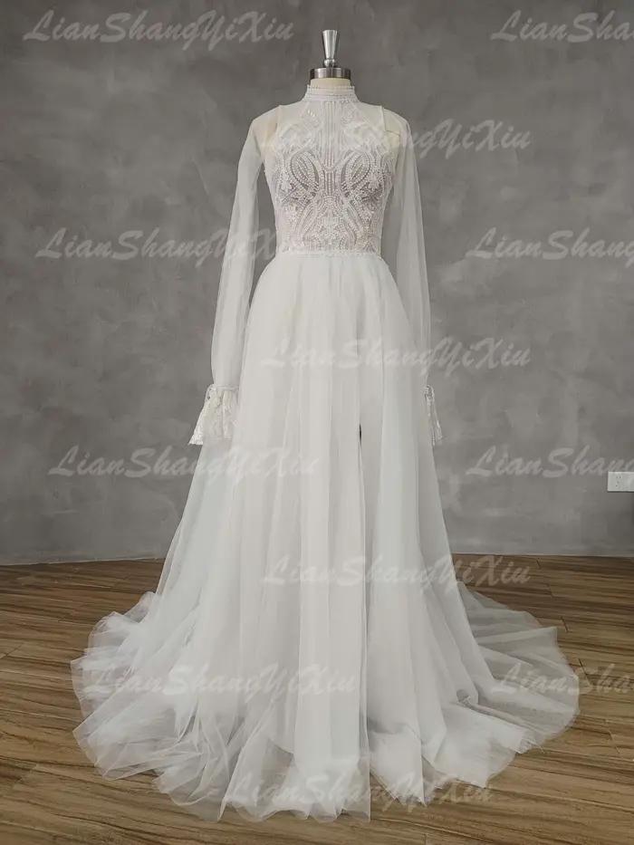 YunShang-Robe de Mariée à Col Haut pour Femme