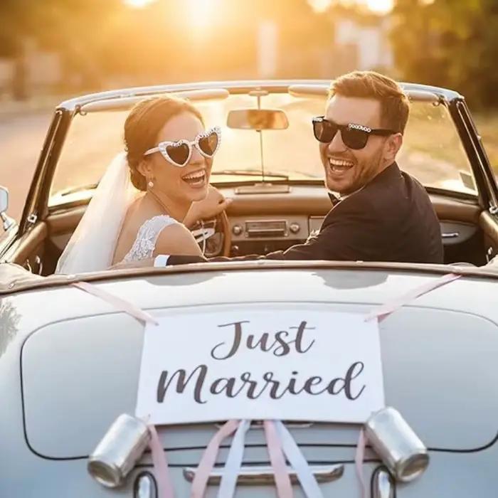 2 Paires de Lunettes de Soleil Mariés Décoratives – Lunettes de Mariage pour la Mariée et le Marié – Décoration de Fête de Mariage – Cadeau