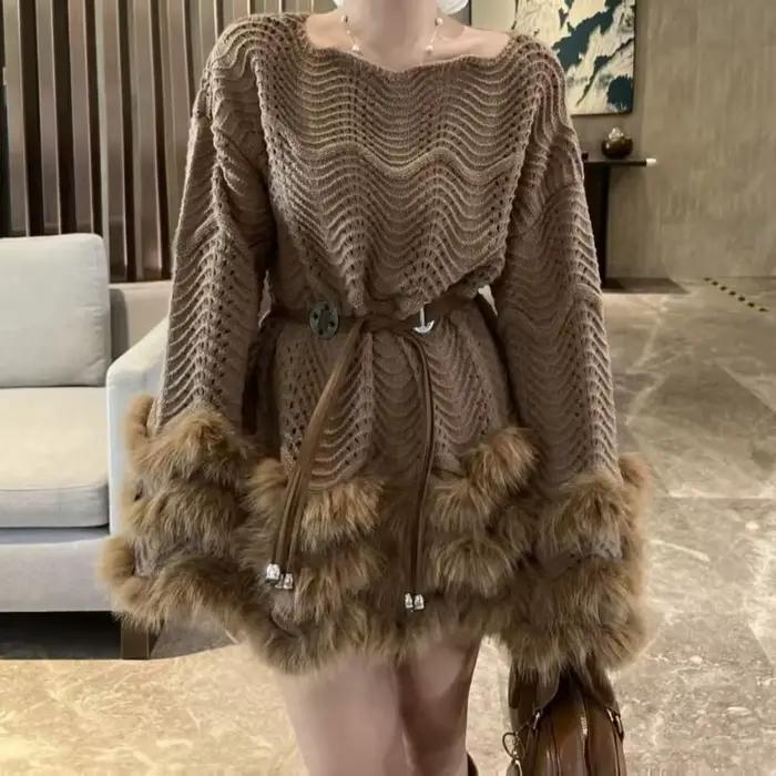 Collection ceinture et taille robe tricotée pour femmes 2025 nouveau Style épissé