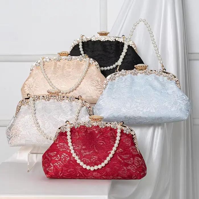 Sac de mariée à main pour banquet de mariage, sacoche à bandoulière avec chaîne de perles