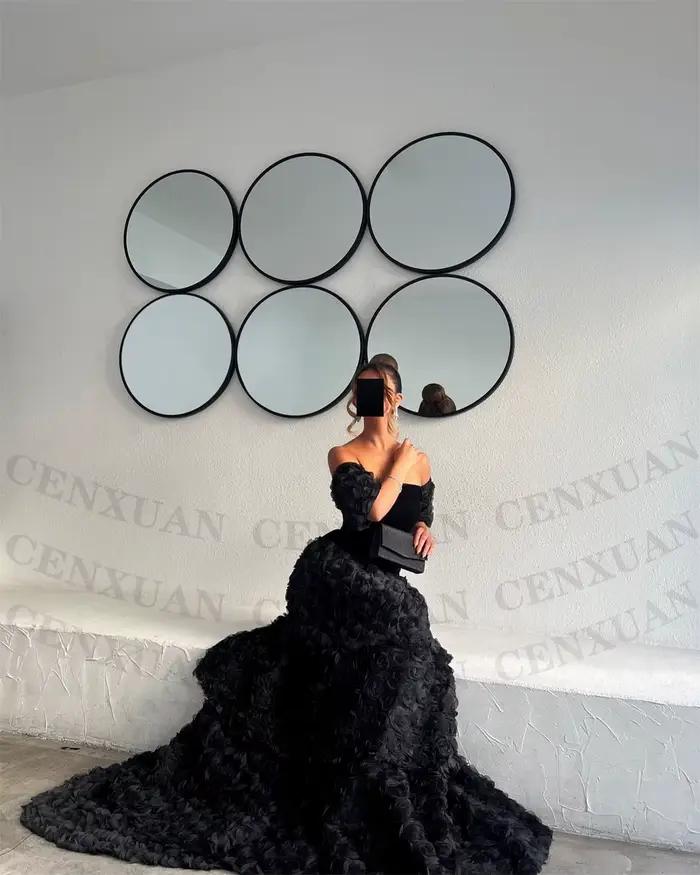CENXUAN gracieuse robe De soirée trapèze avec fleur 3D hors De l'épaule balayage Train