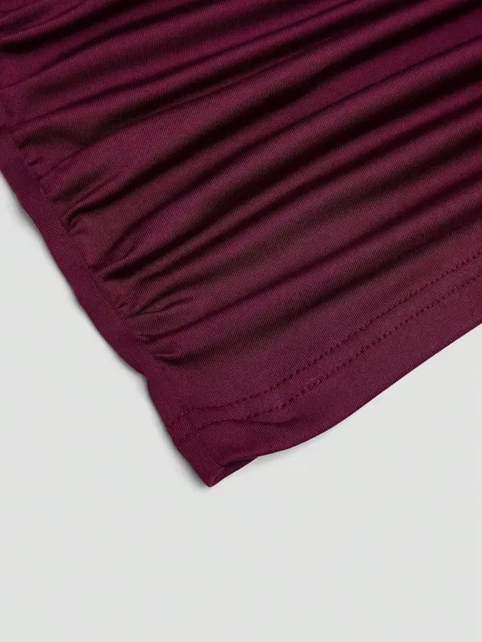 Ensemble 2 pièces bordeaux grande taille pour femme : haut court drapé à licou et jupe midi moulante fendue