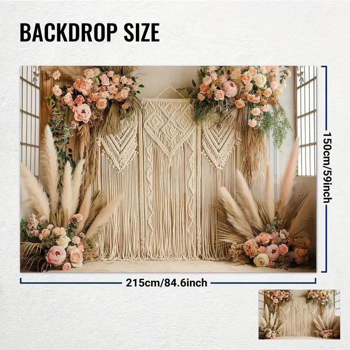 Fond de rideau floral adapté aux mariages, avec motif floral élégant, accessoires de photomaton
