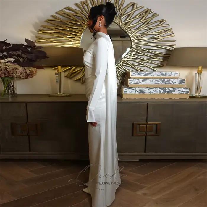 QICHE modeste pli musulman sirène robes De mariée femmes manches longues avec Cape col haut Robe