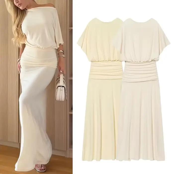 Robe longue plissée douce pour femme