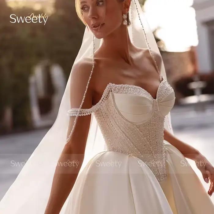 Robe De mariée exquise en Satin complet avec perles