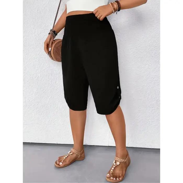 Grande taille 1XL-5XL femmes à la mode décontracté couleur unie bouton déplacements polyvalent jambe droite pantalon