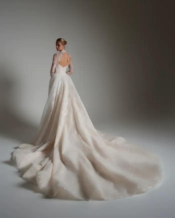 Robe de mariée de luxe Sharon Said à col haut et manches longues