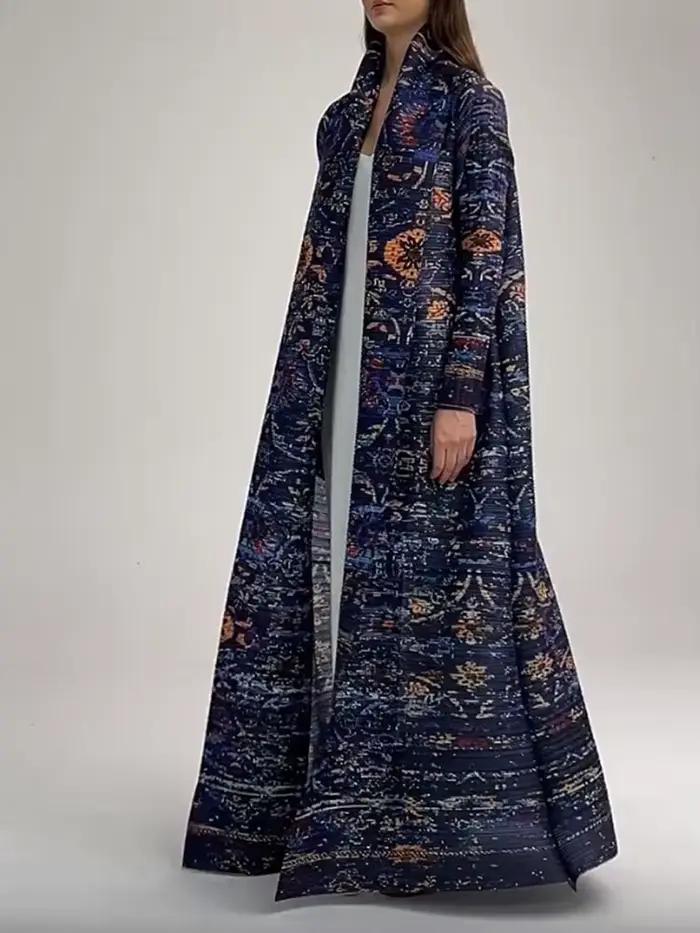Robe imprimée bleu marine plissée pour femme