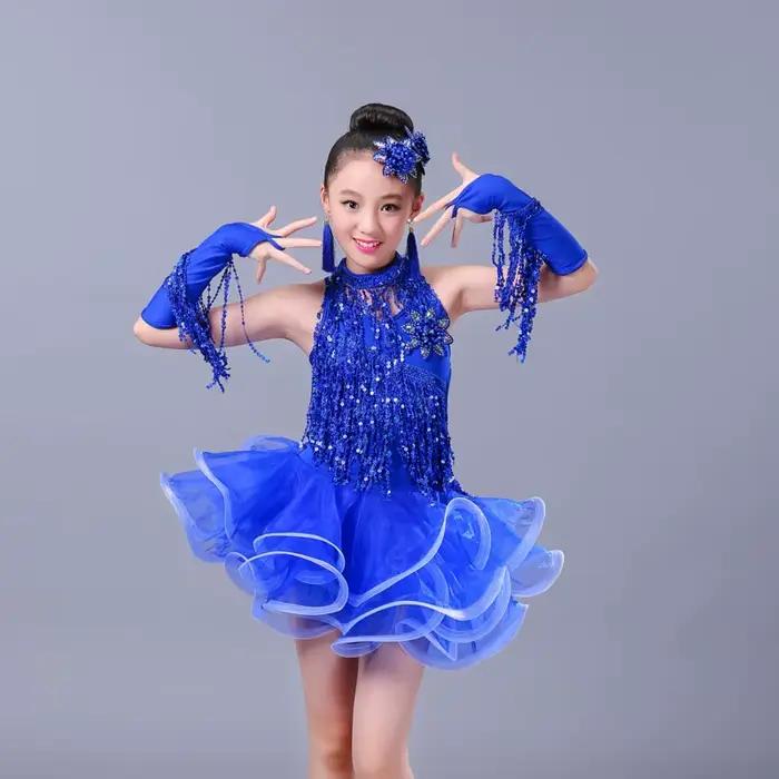 Robe de danse latine à franges et paillettes pour filles