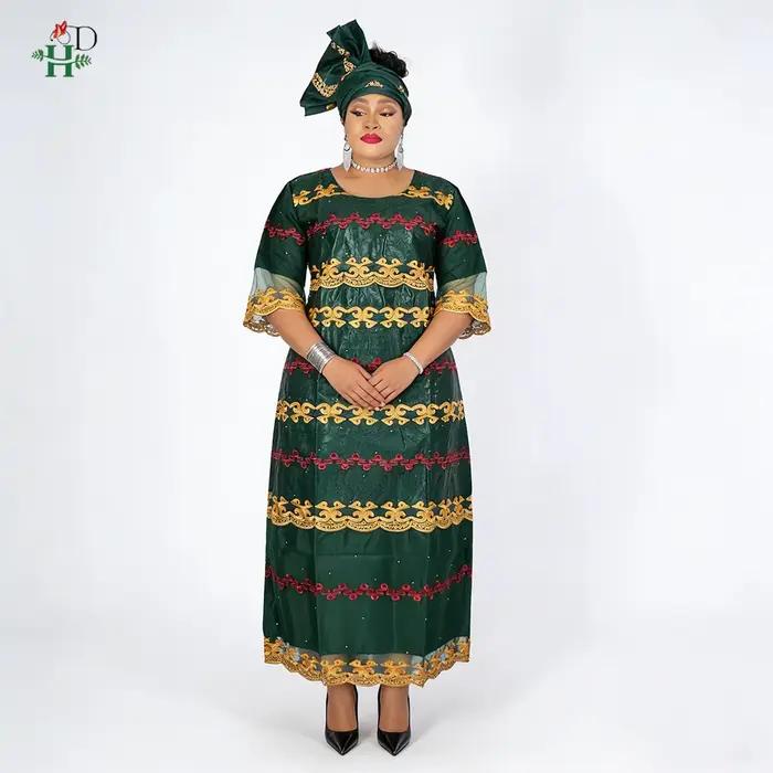 Robes africaines H&D pour femmes, robe brodée Bazin Riche, robe en dentelle patchwork avec turban, robe de mariée, Ramadan