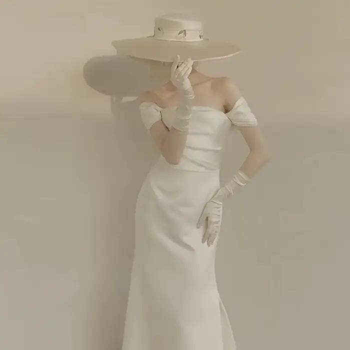 Robe de mariée simple et élégante avec petite traîne, tenue de soirée formelle, vintage, française, personnalisée, nouvelle collection pour femmes occasions spéciales